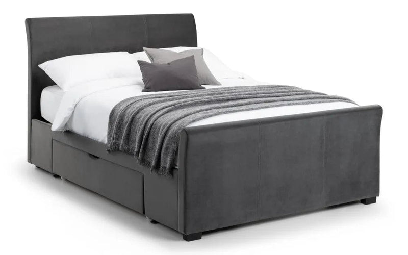 Julian Bowen Fabric Bed Capri Fabric Bed With Drawers - Dark Grey Velvet Bed Kings