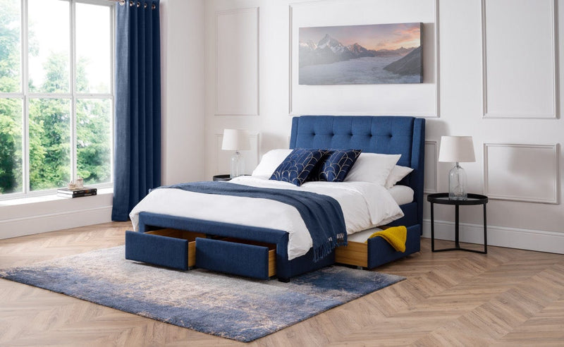 Julian Bowen Fabric Bed Fullerton 4 Drawer Bed - Blue Bed Kings