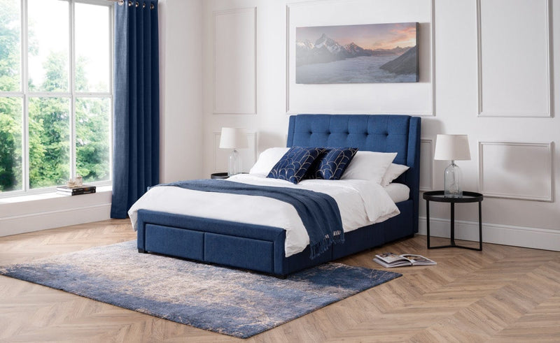 Julian Bowen Fabric Bed Fullerton 4 Drawer Bed - Blue Bed Kings
