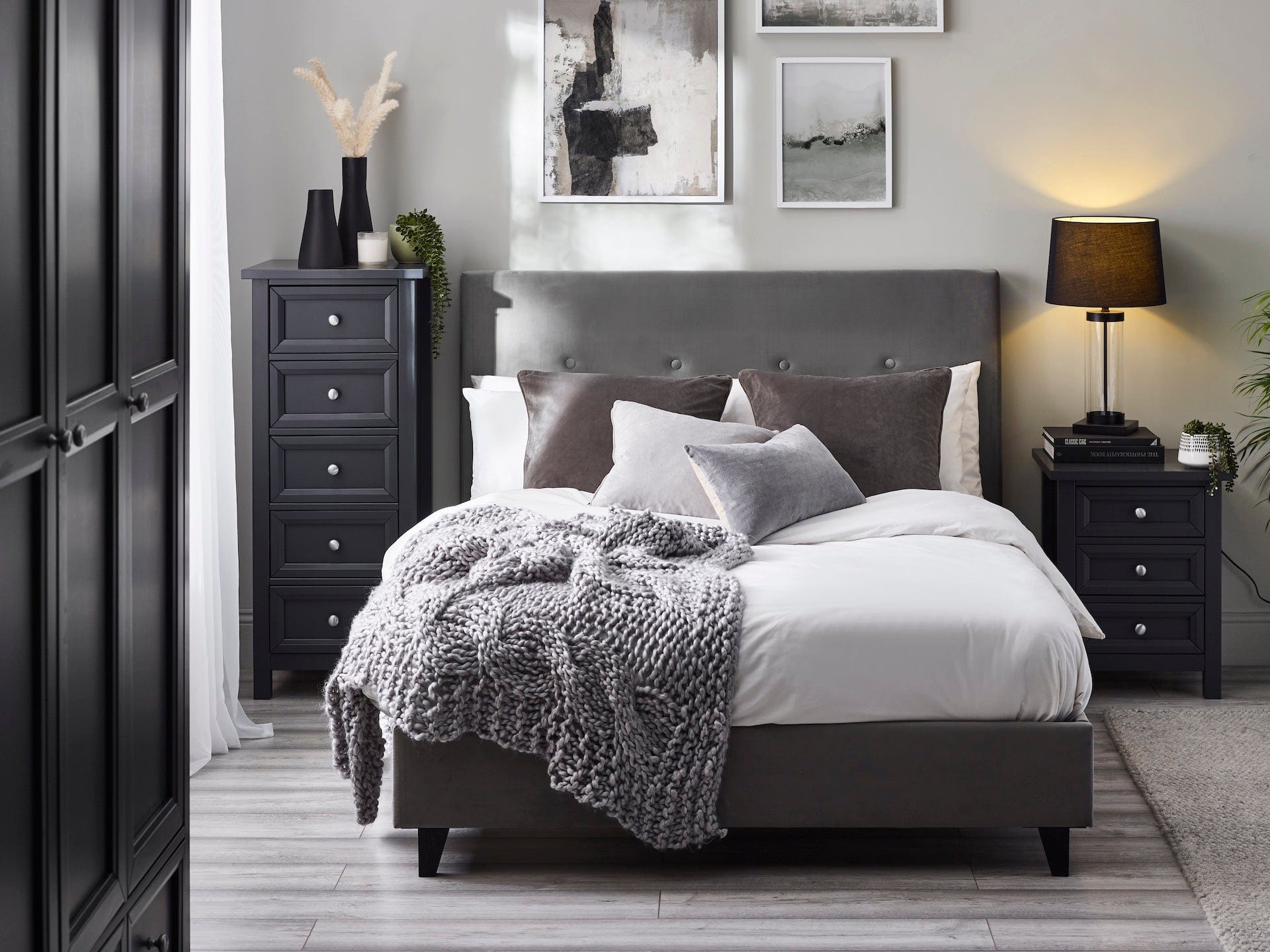 Julian Bowen Fabric Bed Shoreditch High Headboard Bed - Slate Grey Bed Kings