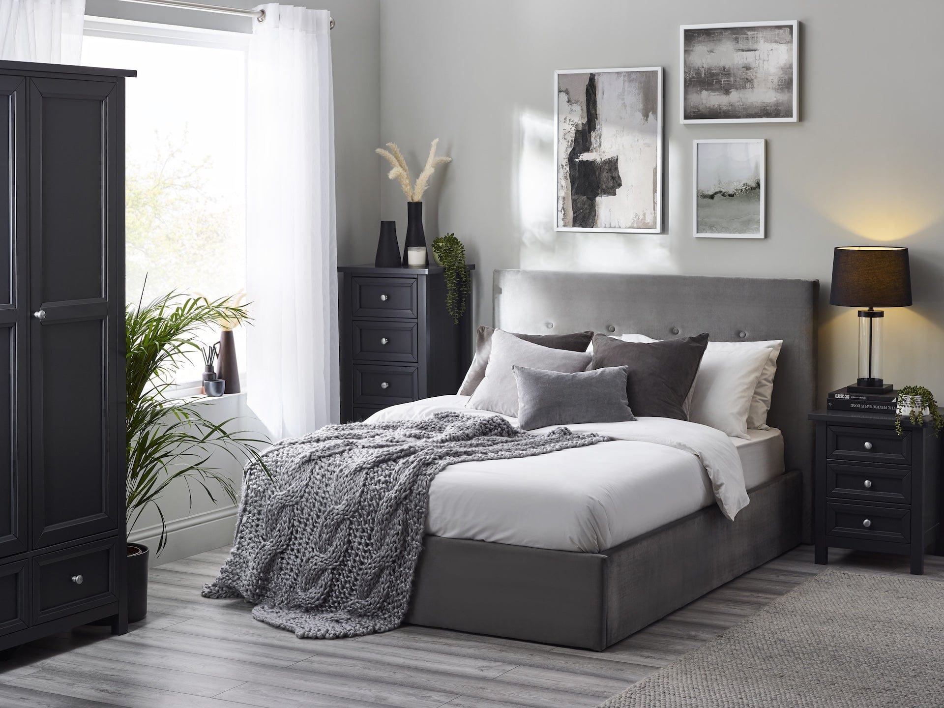 Julian Bowen Fabric Bed Shoreditch High Headboard Lift-Up Storage Bed - Slate Grey Bed Kings