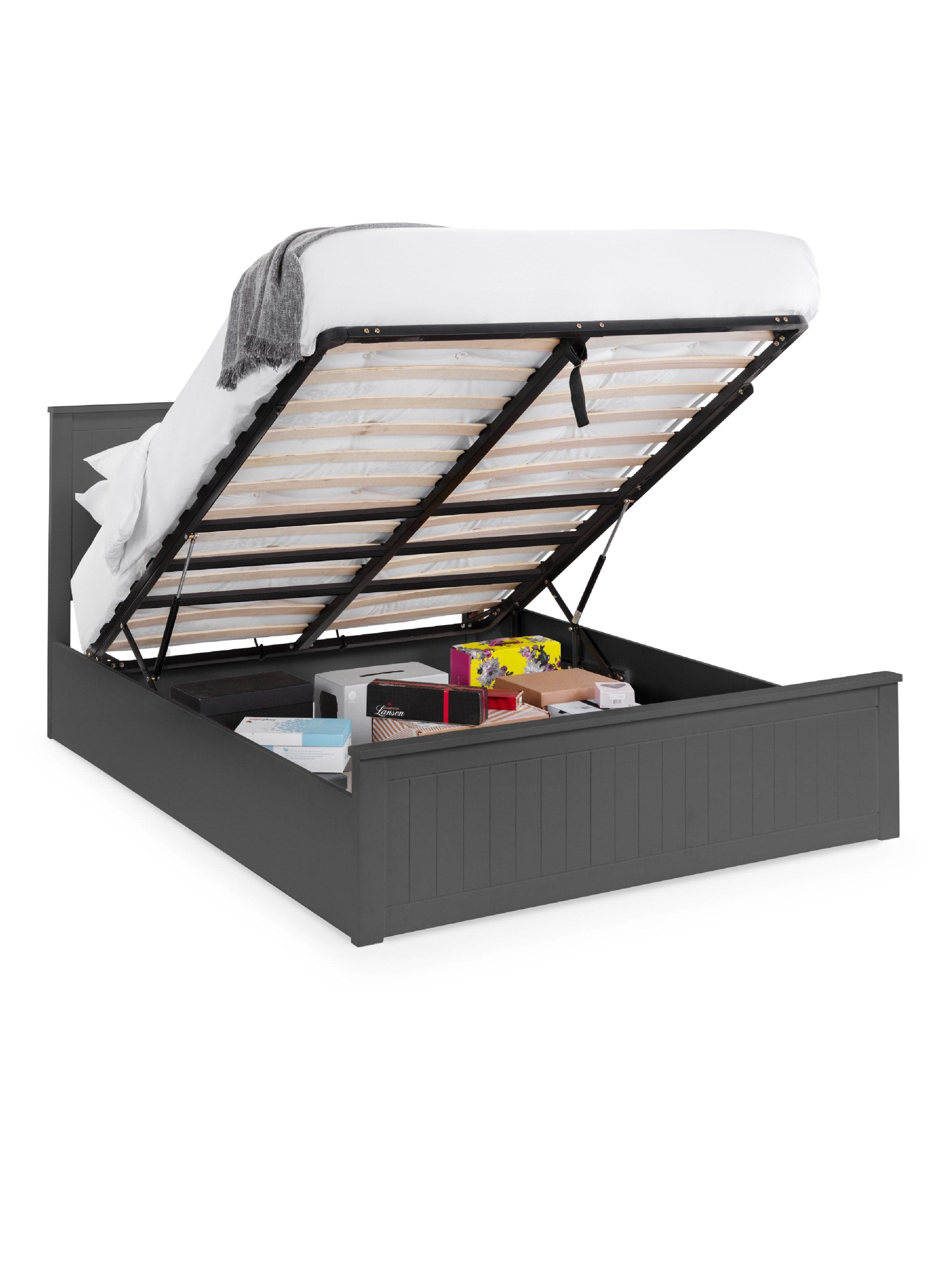 Julian Bowen Wood Bed Maine Ottoman Bed - Anthracite Bed Kings