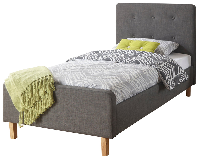 GFW Fabric Bed Single 90cm 3ft Ashbourne Fabric Upholstered Bed Grey Bed Kings