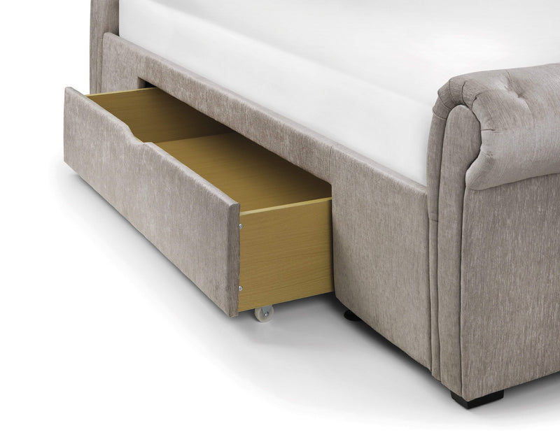Julian Bowen Fabric Storage Bed King 150cm 5ft Ravello 2 Drawer Fabric Storage Bed - Mink Chenille Bed Kings