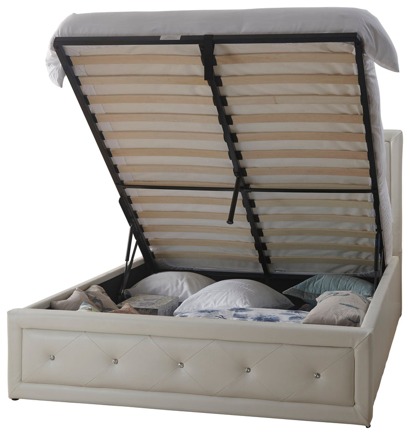 GFW Leather Storage Bed Hollywood Gas Lift White Bed Kings