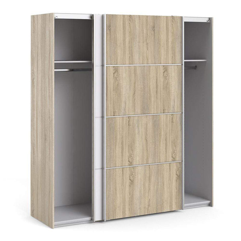 FTG Sliding Wardrobe Verona Sliding Wardrobe 180cm in Oak with White and Oak doors with 2 Shelves Bed Kings