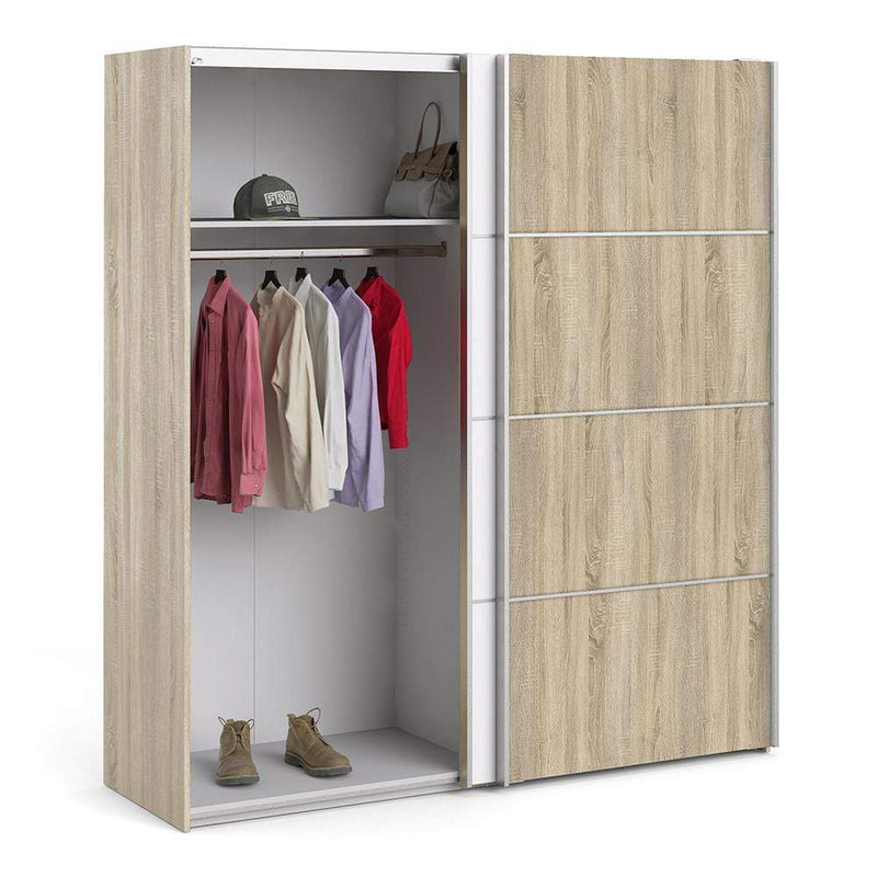 FTG Sliding Wardrobe Verona Sliding Wardrobe 180cm in Oak with White and Oak doors with 5 Shelves Bed Kings