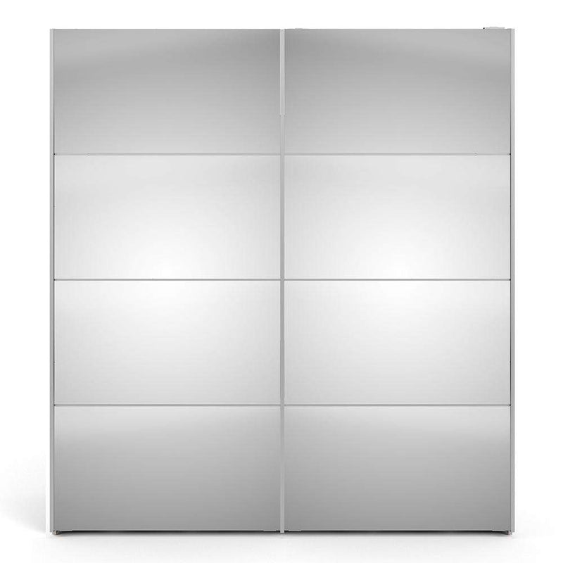 FTG Sliding Wardrobe Verona Sliding Wardrobe 180cm in White with Mirror Doors with 2 Shelves Bed Kings