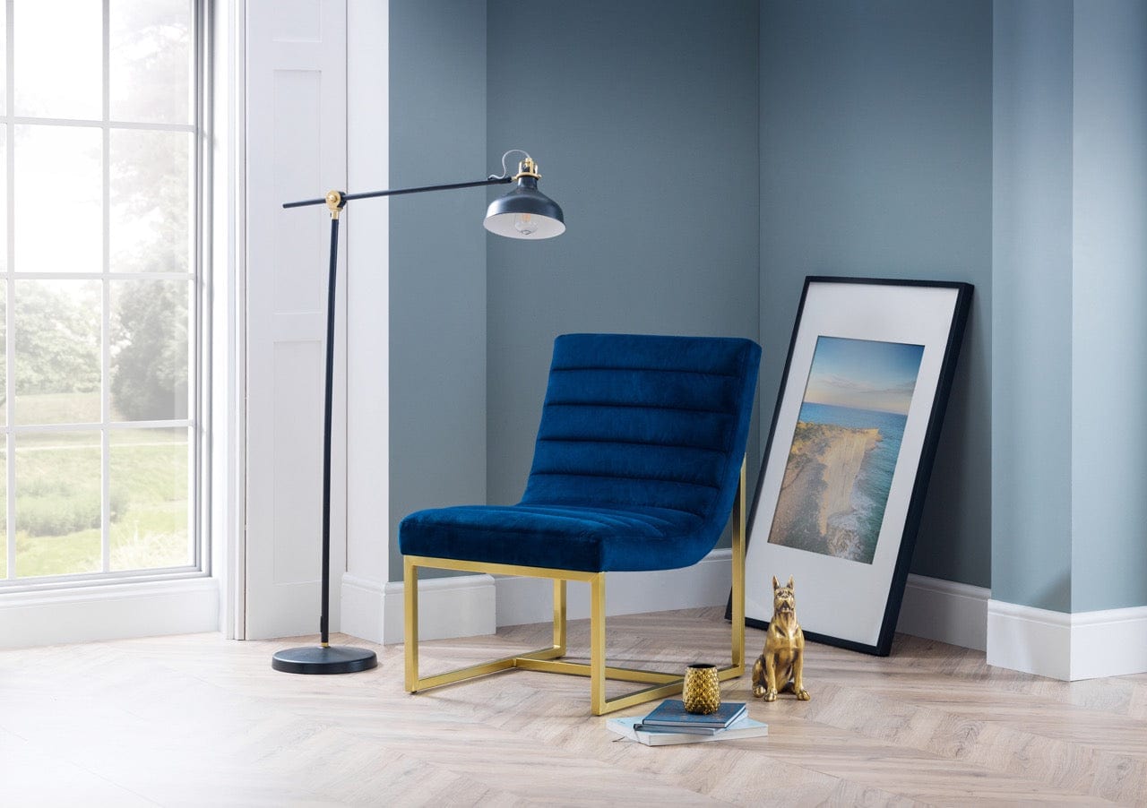 Julian Bowen Armchair Bellagio Velvet Chair - Blue & Gold Bed Kings