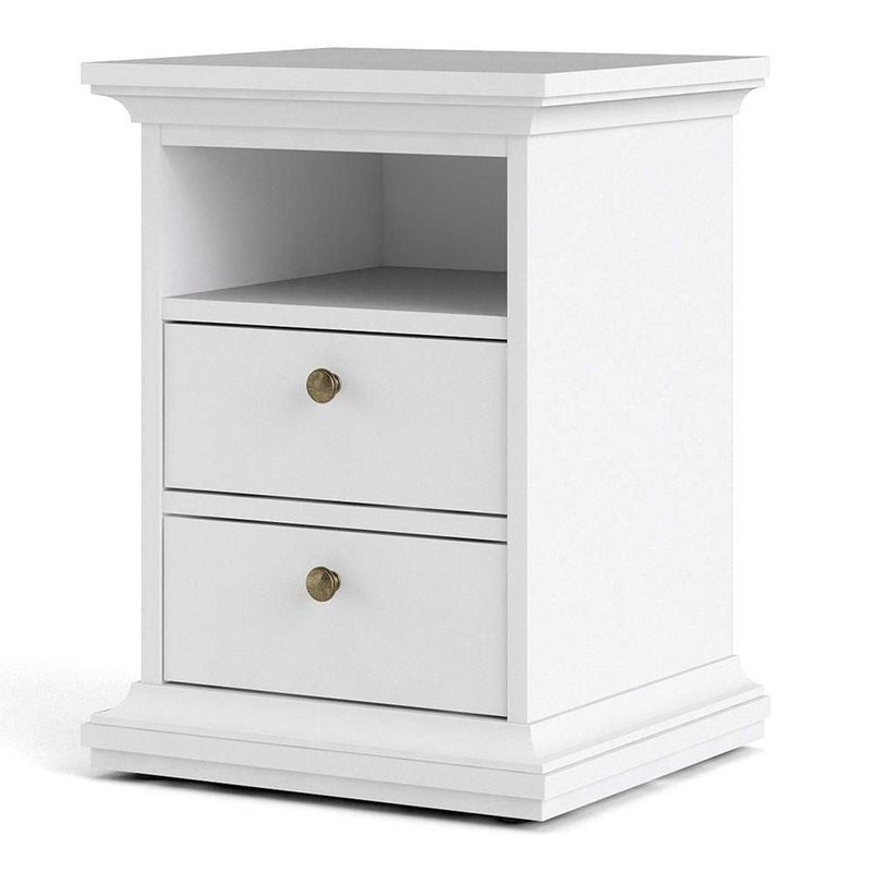 FTG Bedside Cabinet CLEARANCE Paris Bedside 2 Drawers in White Bed Kings