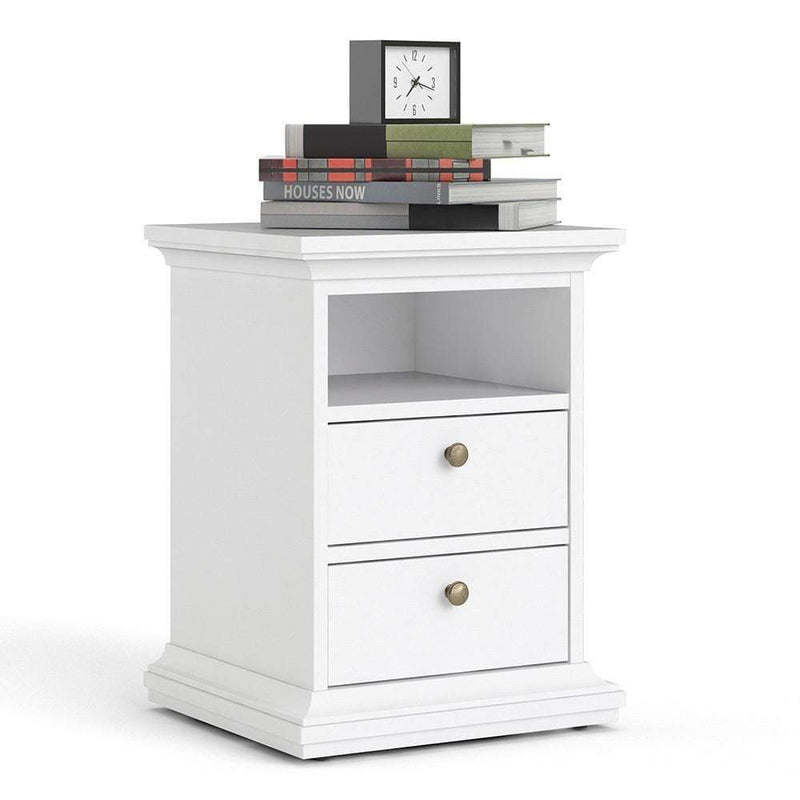 FTG Bedside Cabinet CLEARANCE Paris Bedside 2 Drawers in White Bed Kings