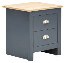 GFW Bedside Cabinet Lancaster 2 Drawer Bedside Slate Blue Bed Kings