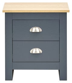 GFW Bedside Cabinet Lancaster 2 Drawer Bedside Slate Blue - Twin Pack Bed Kings