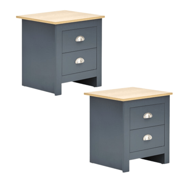 GFW Bedside Cabinet Lancaster 2 Drawer Bedside Slate Blue - Twin Pack Bed Kings