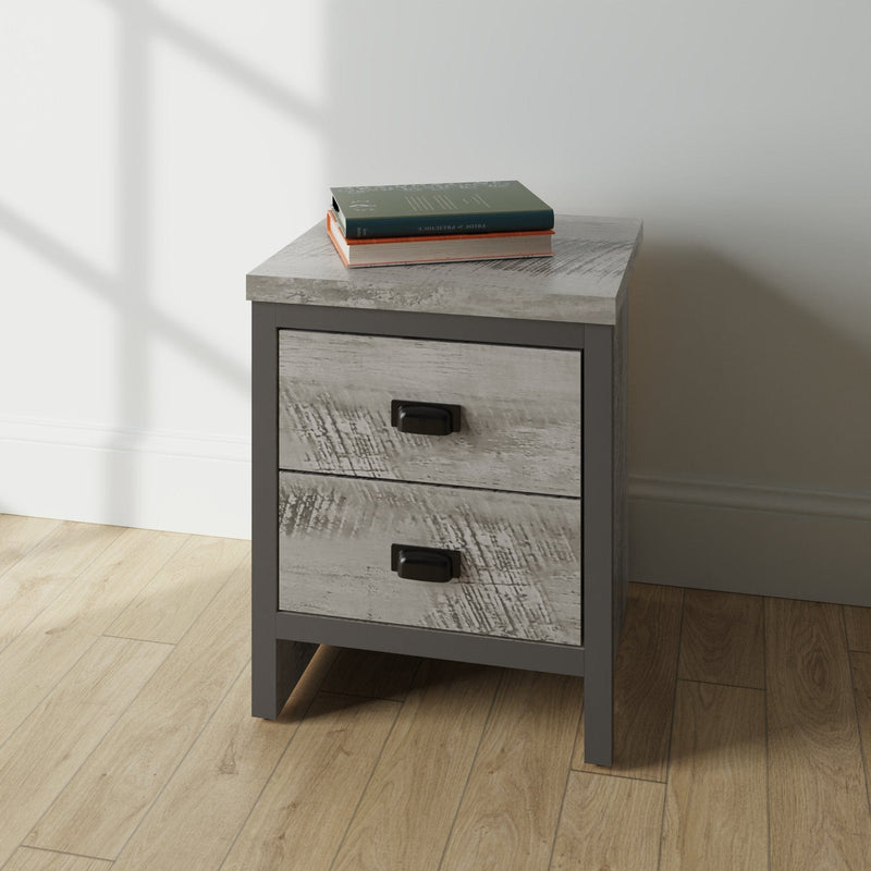GFW Bedside Table Boston 2 Drawer Bedside Table Grey Bed Kings