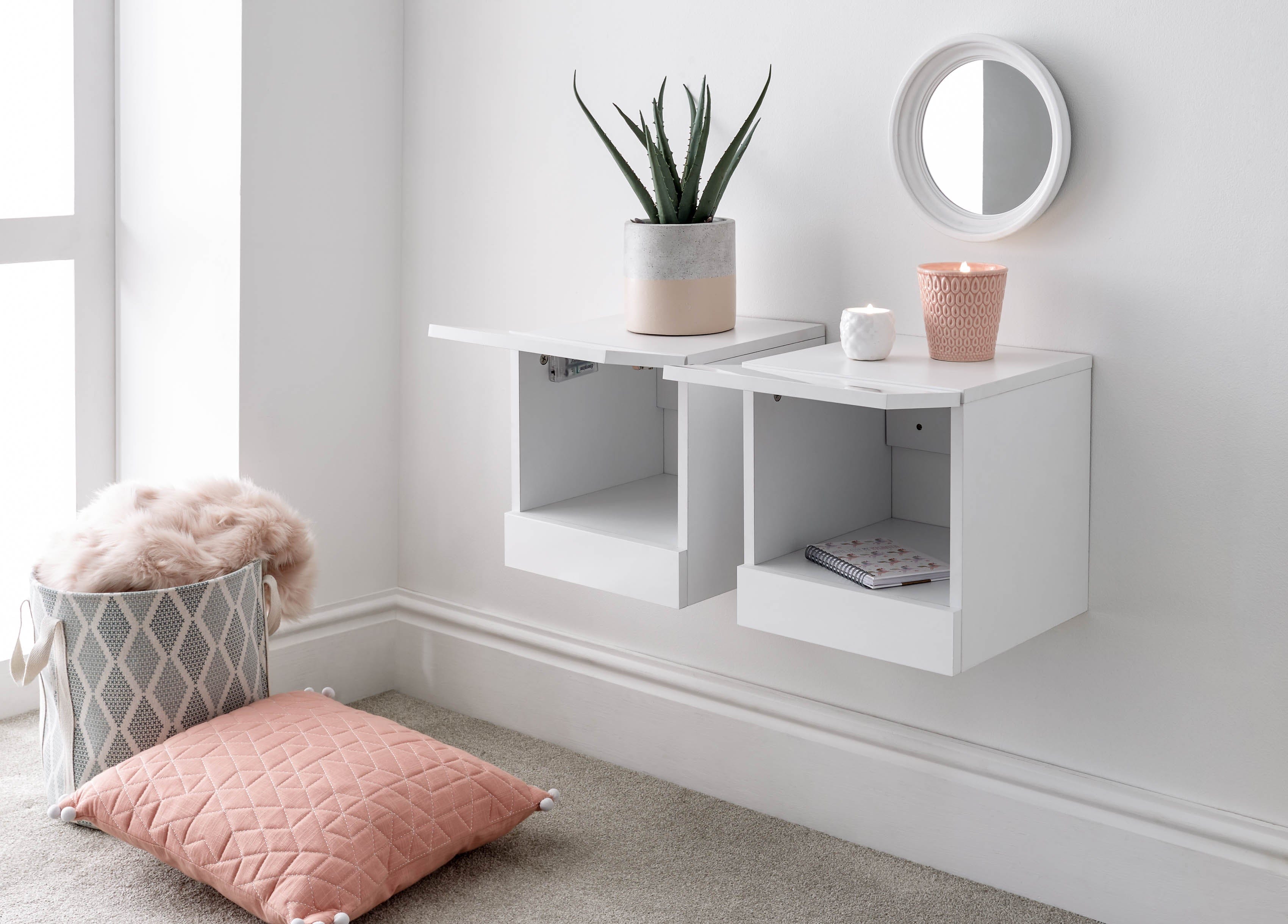 GFW Bedside Table Galicia Pair Of Wall Hanging Bedside Tables White Bed Kings