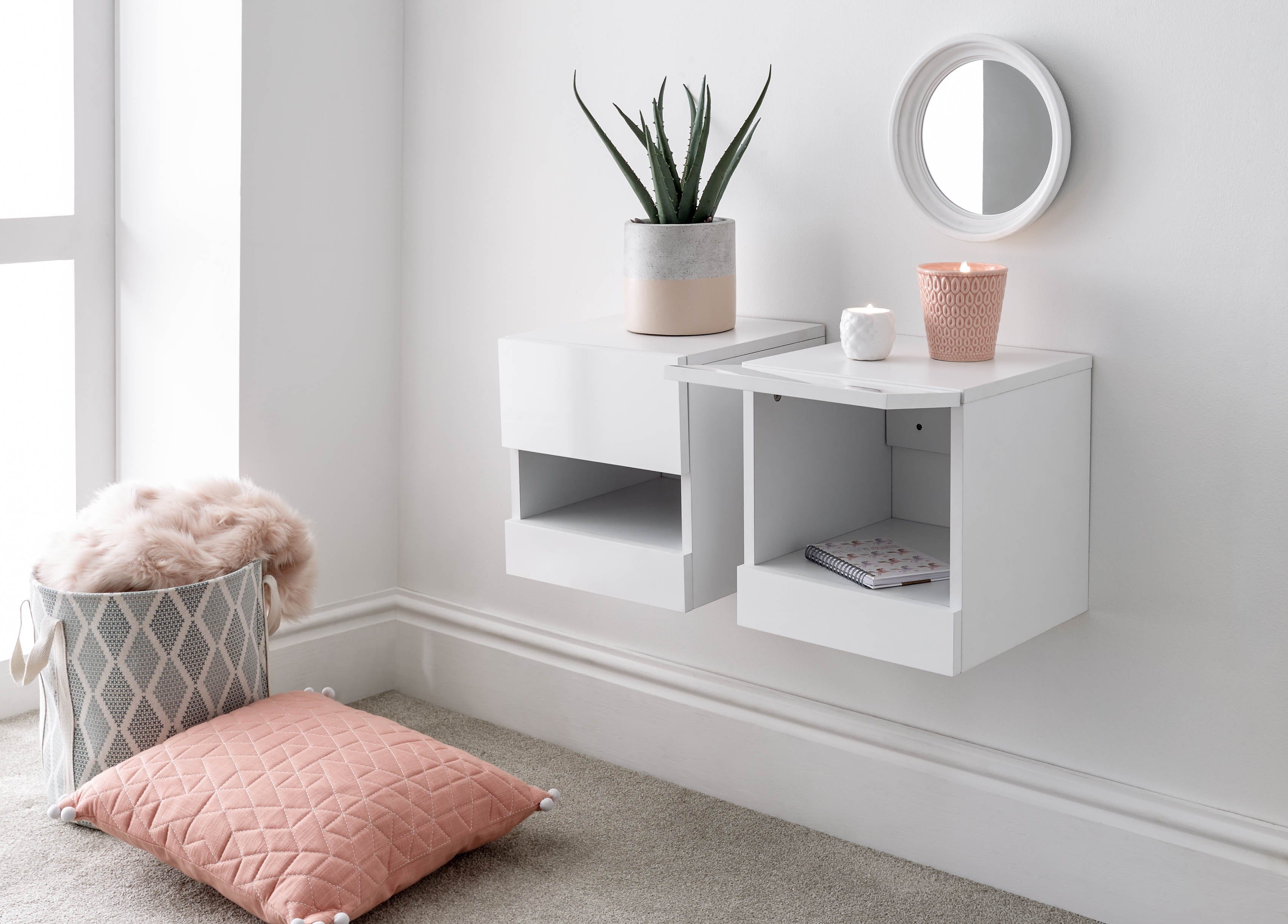 GFW Bedside Table Galicia Pair Of Wall Hanging Bedside Tables White Bed Kings