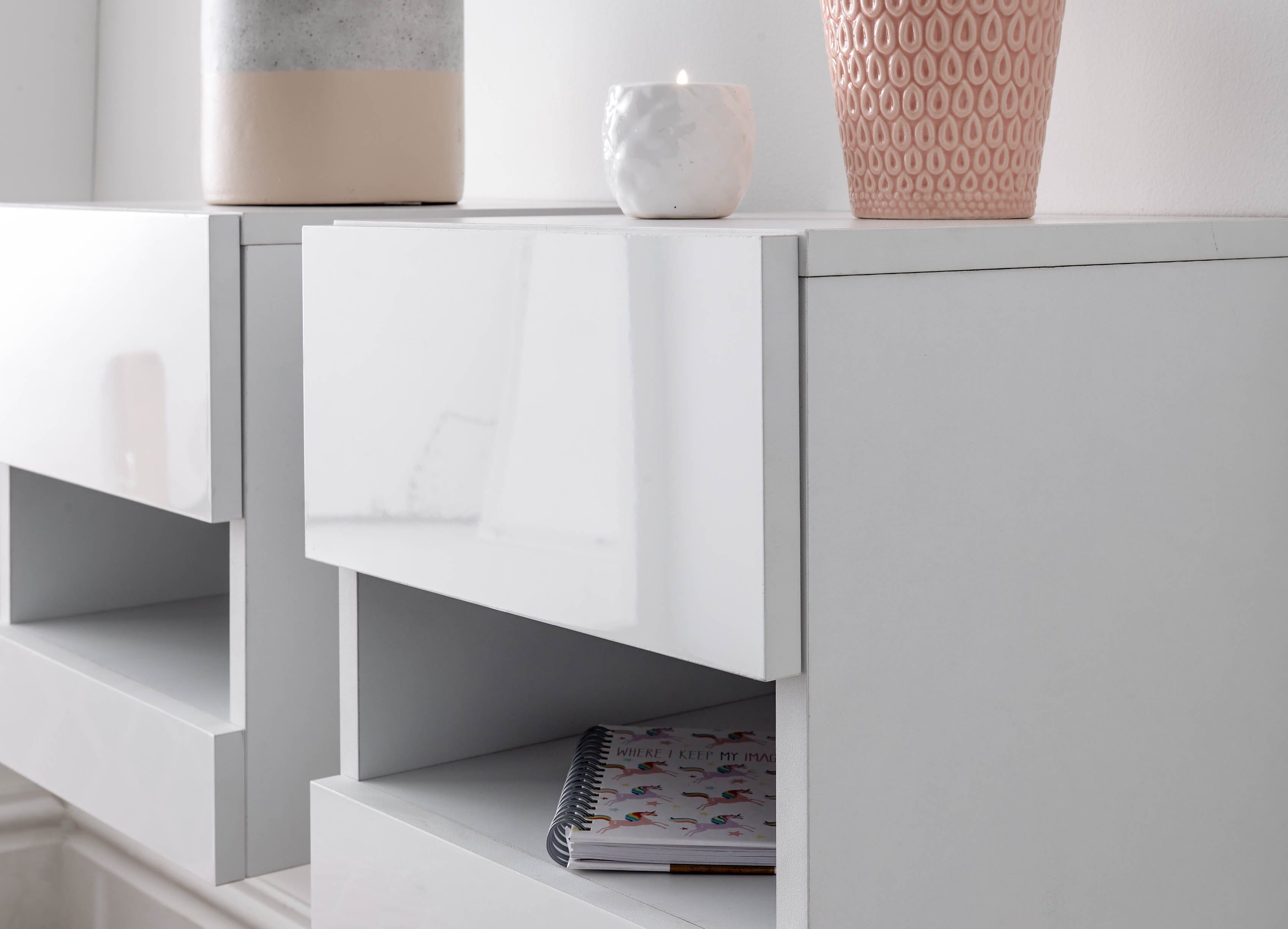 GFW Bedside Table Galicia Pair Of Wall Hanging Bedside Tables White Bed Kings