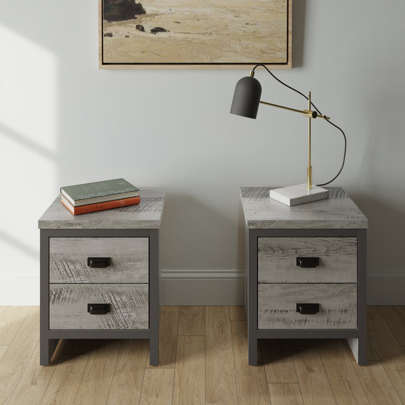 GFW Bedside Table Pair of Boston 2 Drawer Bedside Table In Grey Bed Kings