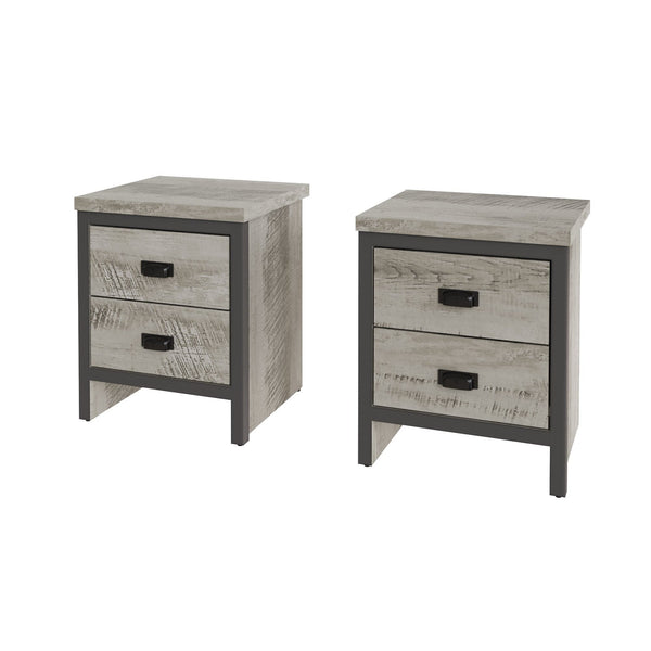 GFW Bedside Table Pair of Boston 2 Drawer Bedside Table In Grey Bed Kings