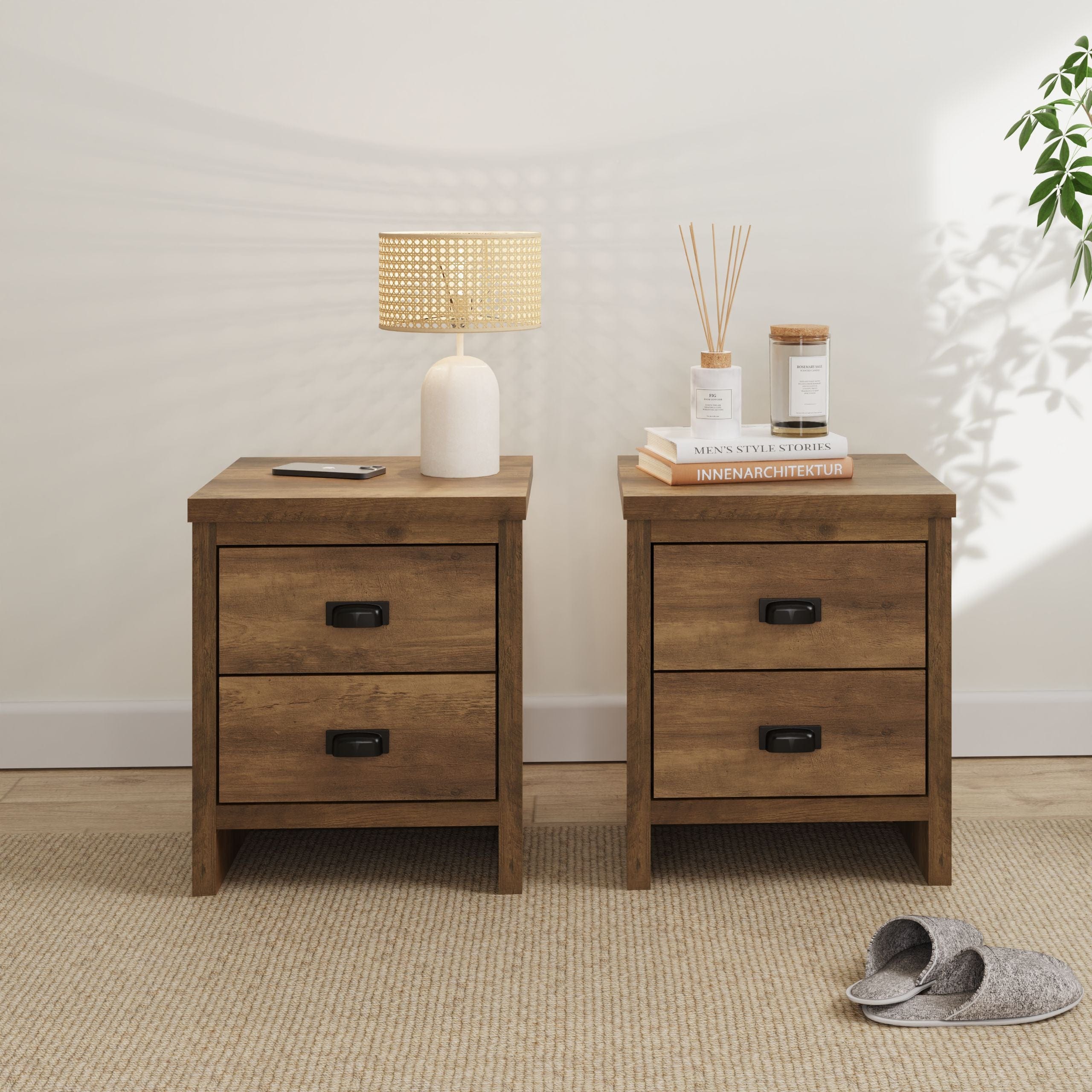 GFW Bedside Table Pair of Boston 2 Drawer Bedside Tables Knotty Oak Bed Kings