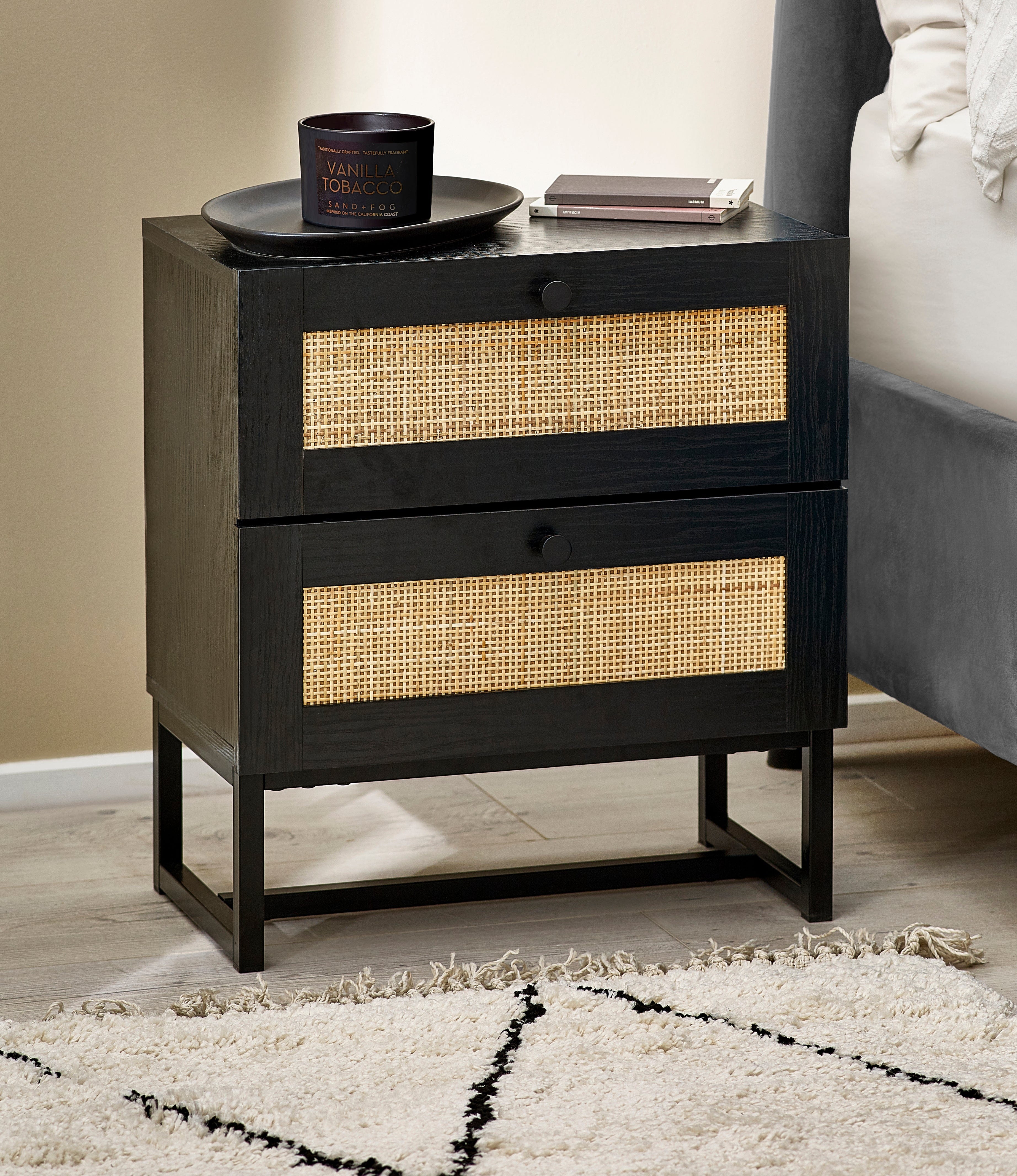 Julian Bowen Bedside Table Padstow 2 Drawer Bedside - Black Bed Kings