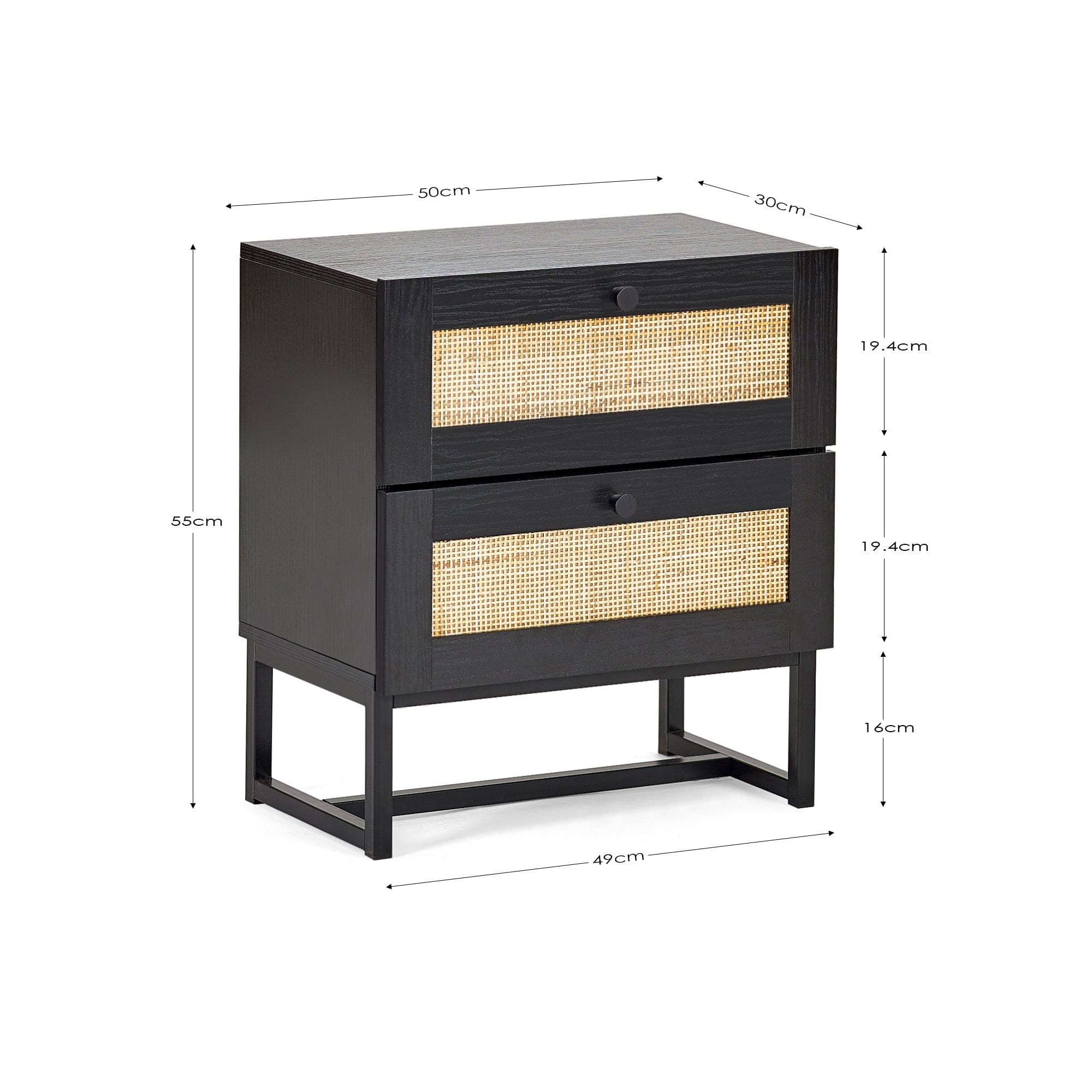 Julian Bowen Bedside Table Padstow 2 Drawer Bedside - Black Bed Kings