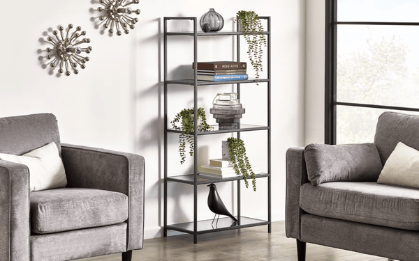Julian Bowen BOOKCASE Chicago Tall Bookcase Smoked Glass Bed Kings