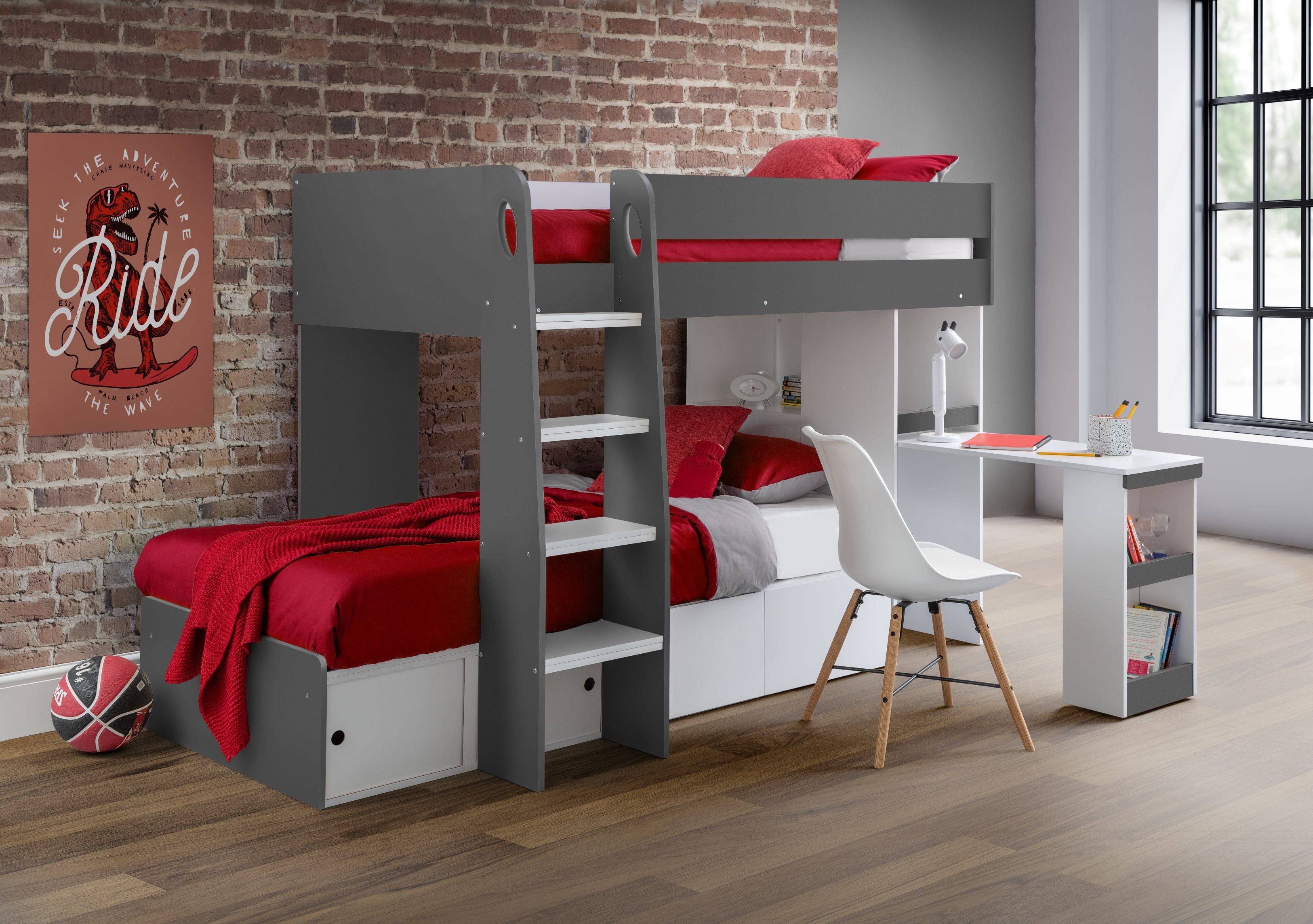 Julian Bowen Bunk Bed Single 90cm 3ft Eclipse Bunk Bed - Charcoal & White Bed Kings