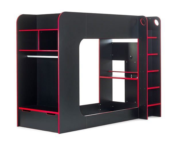 Julian Bowen Bunk Bed Single 90cm 3ft Impact Gaming Bunk Black/Red Bed Kings