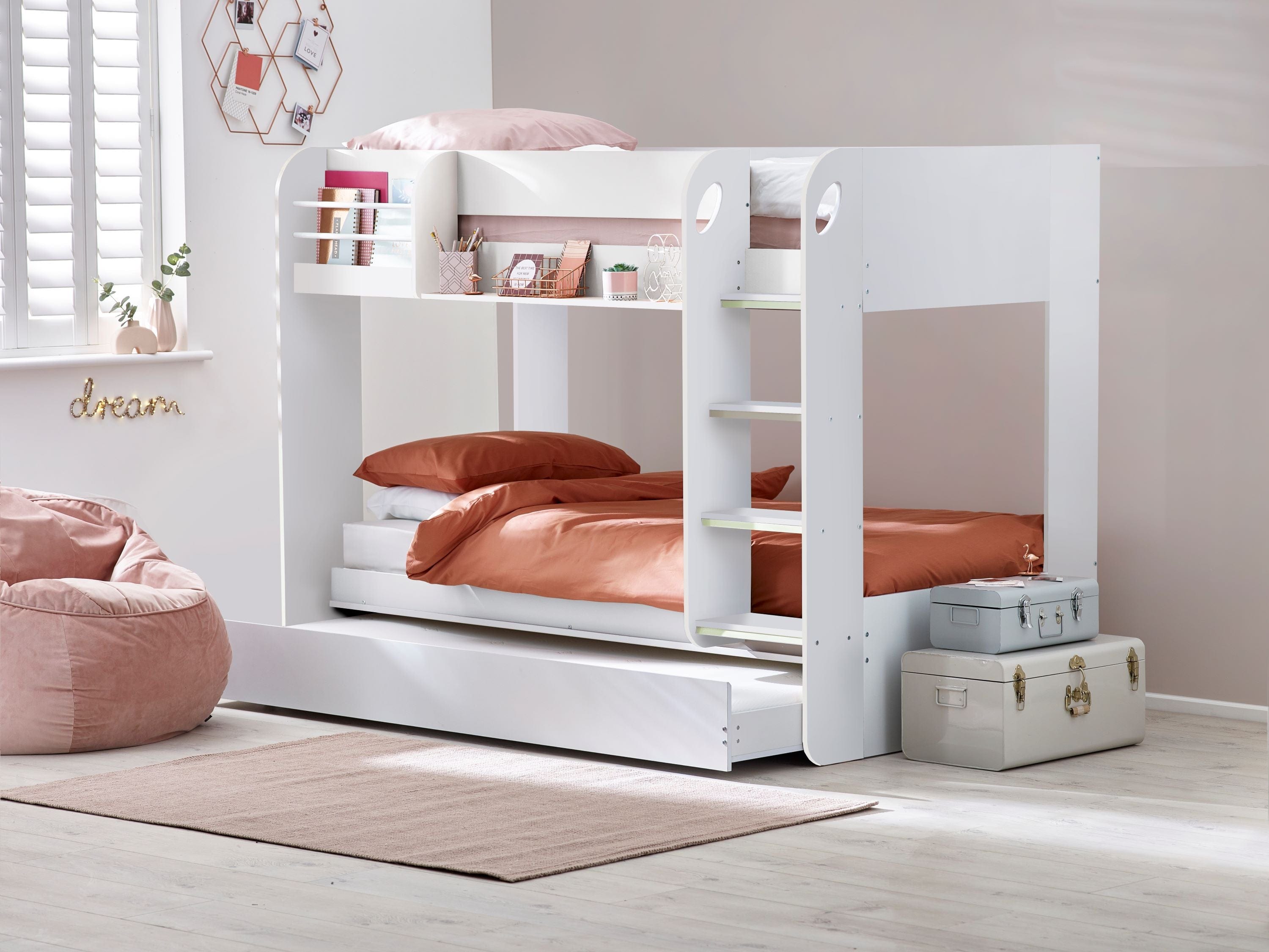 Julian Bowen Bunk Bed Single 90cm 3ft Mars Bunk & Underbed All White Bed Kings