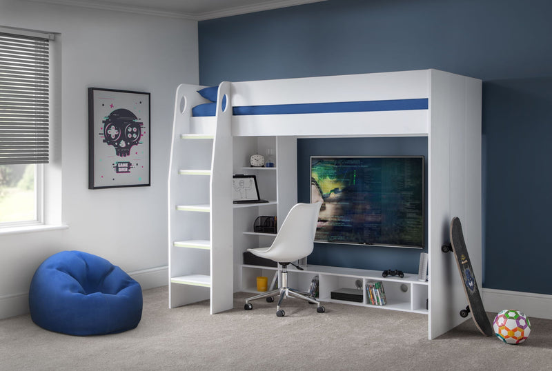 Julian Bowen Bunk Bed Single 90cm 3ft Nebula Gaming Bed - White Bed Kings
