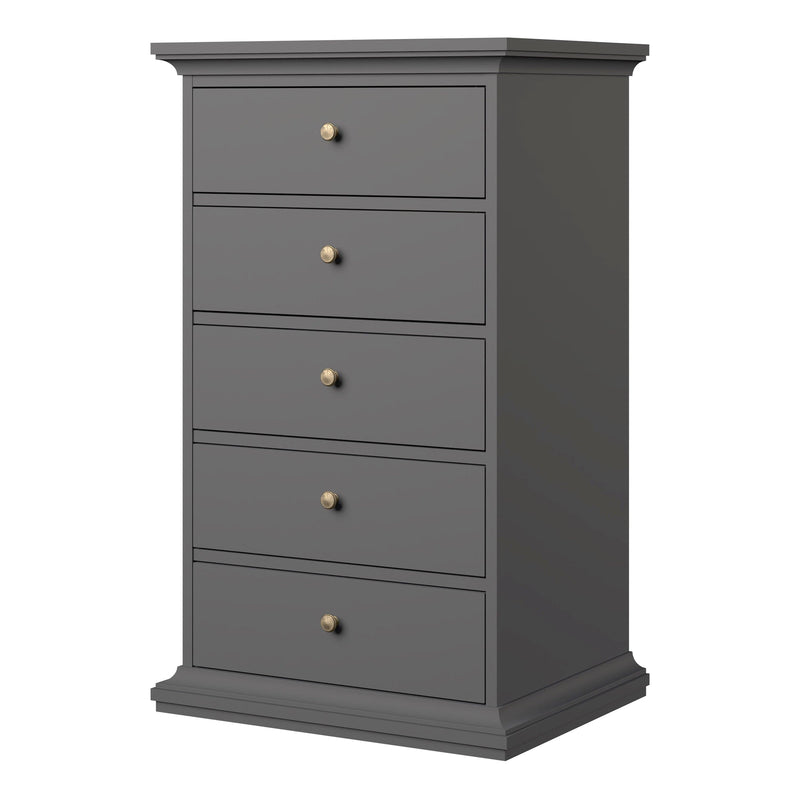FTG Chest Of Drawers Paris Chest of 5 Drawers in Matt Grey Bed Kings