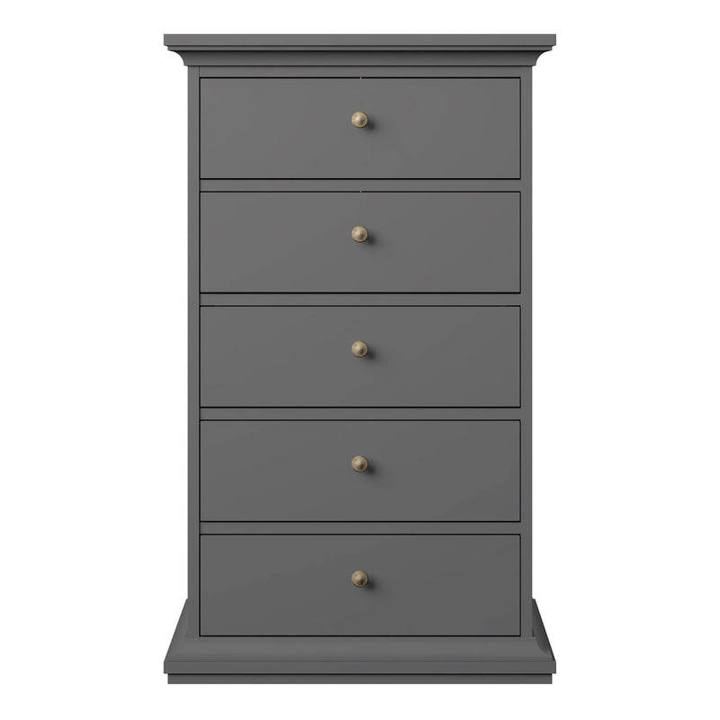 FTG Chest Of Drawers Paris Chest of 5 Drawers in Matt Grey Bed Kings