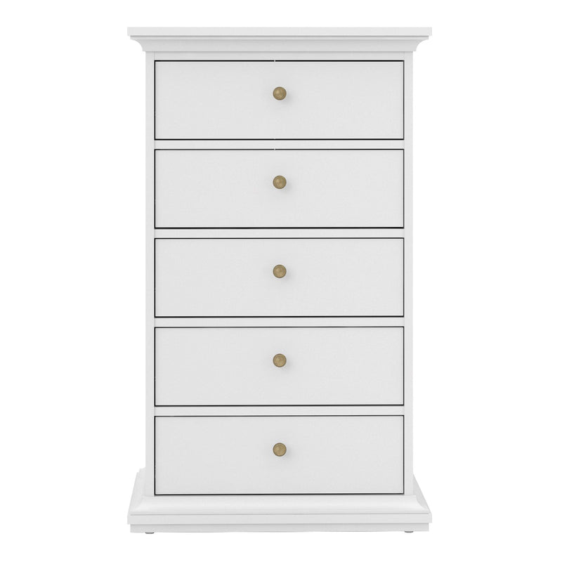 FTG Chest Of Drawers Paris Chest of 5 Drawers in White Bed Kings