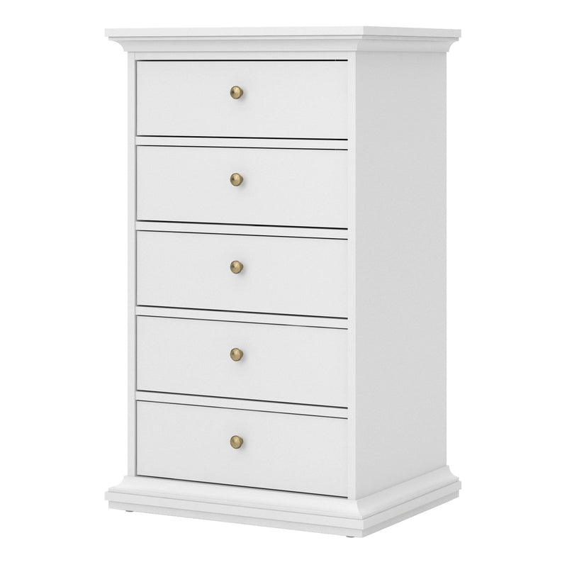 FTG Chest Of Drawers Paris Chest of 5 Drawers in White Bed Kings