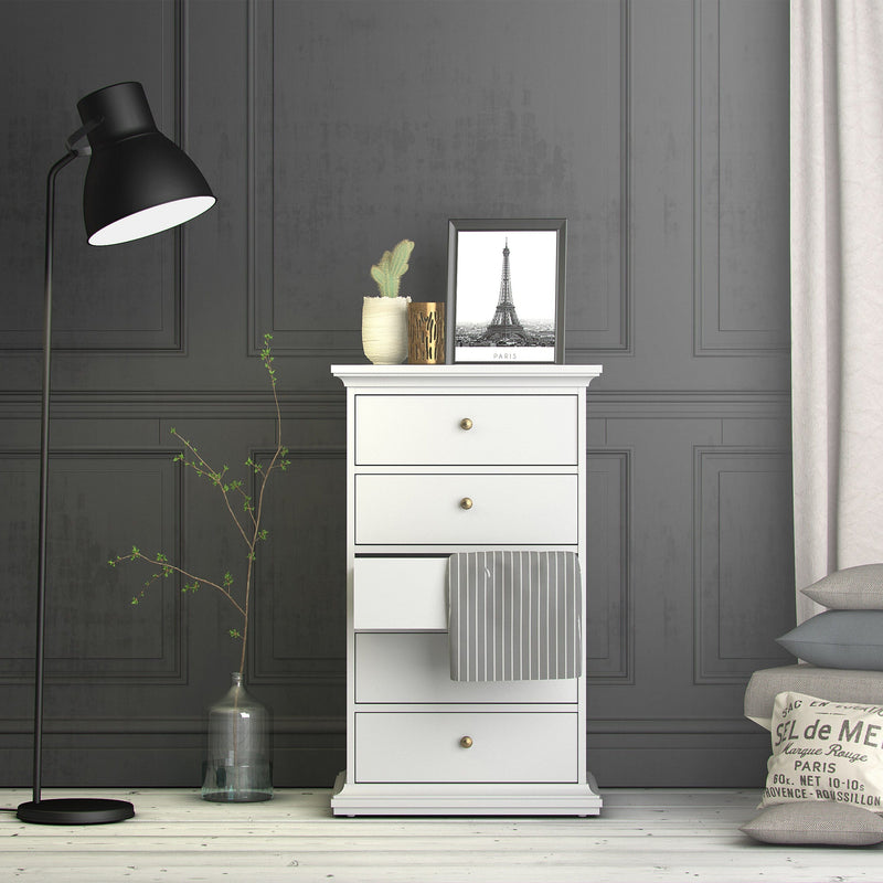 FTG Chest Of Drawers Paris Chest of 5 Drawers in White Bed Kings