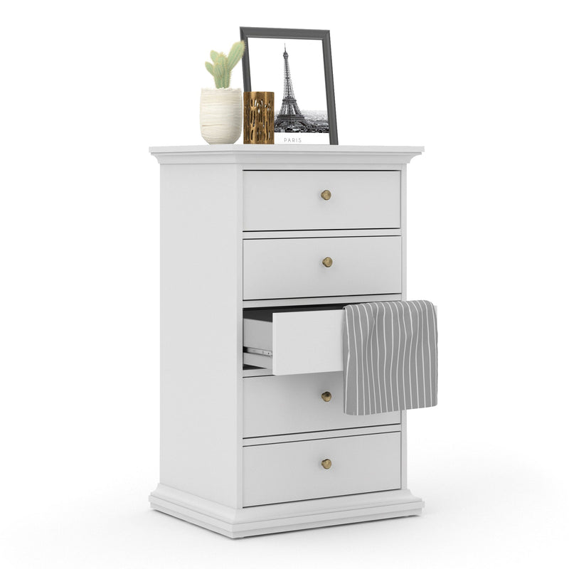 FTG Chest Of Drawers Paris Chest of 5 Drawers in White Bed Kings