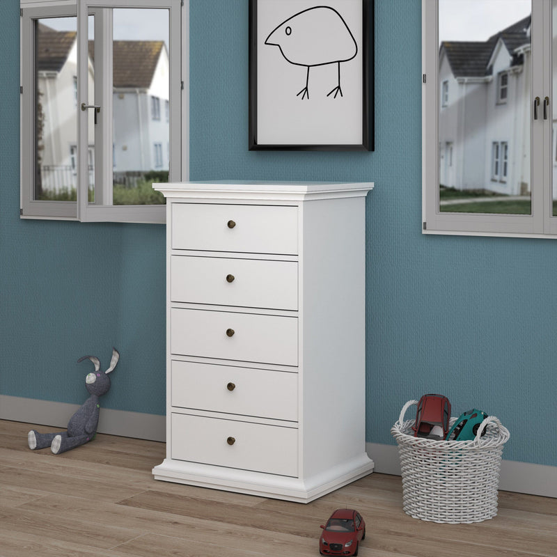 FTG Chest Of Drawers Paris Chest of 5 Drawers in White Bed Kings