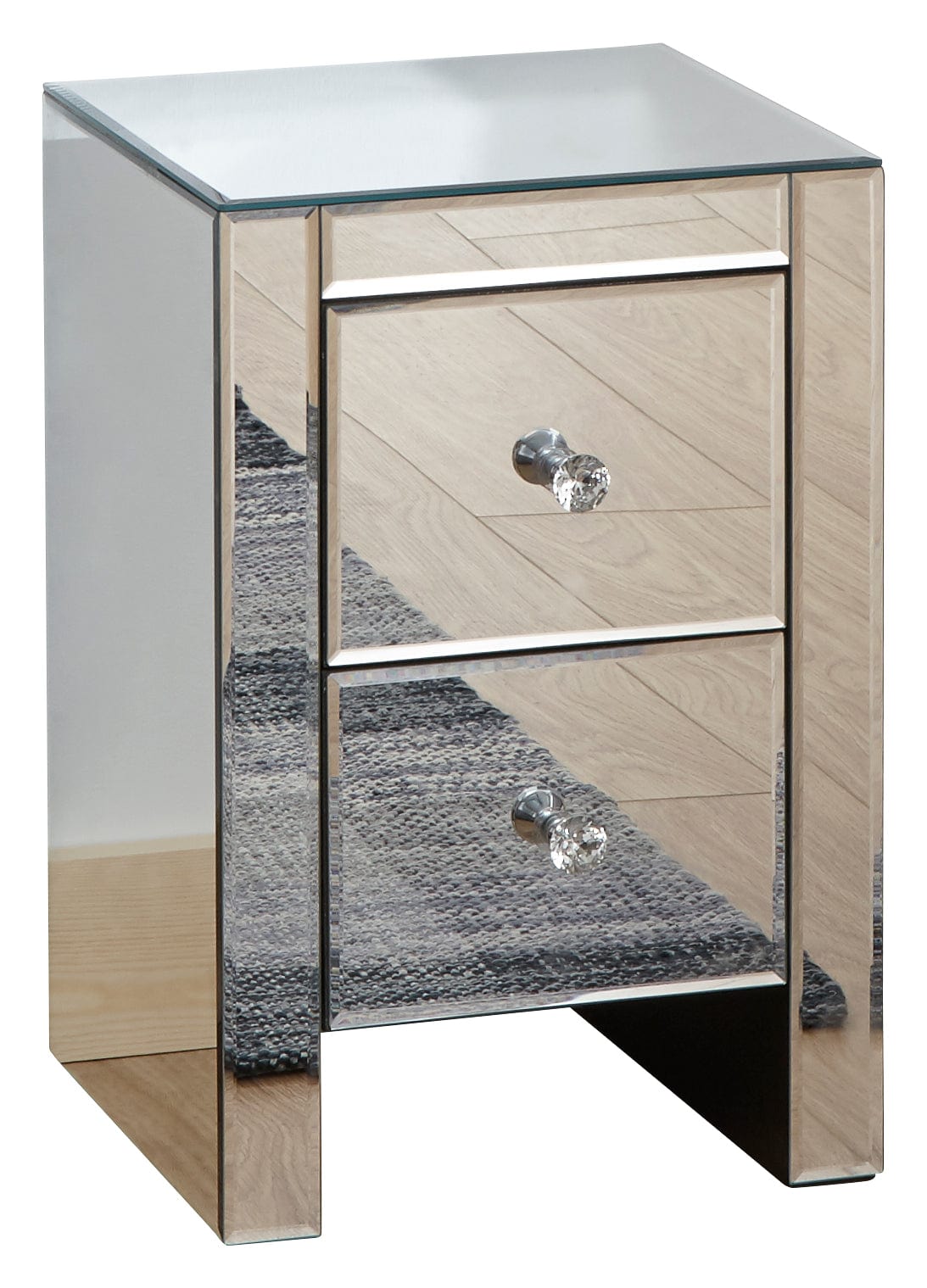 GFW Chest Of Drawers Mirrored 2 Drawer Slim Chest Clear Glass Bed Kings