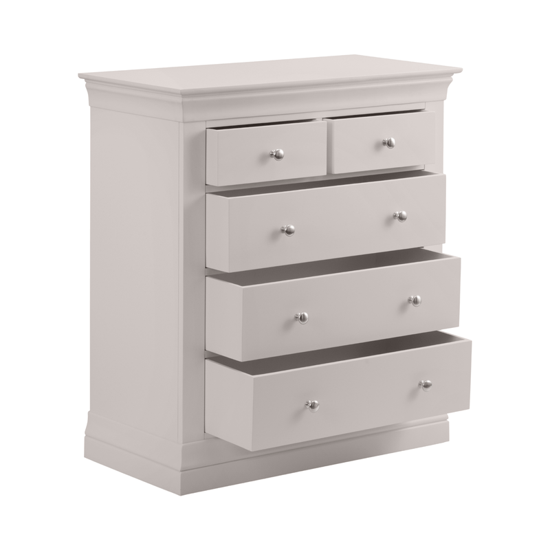 Julian Bowen Chest Of Drawers Single 90cm 3ft Clermont 3+2 Drawer Chest - Light Grey Bed Kings