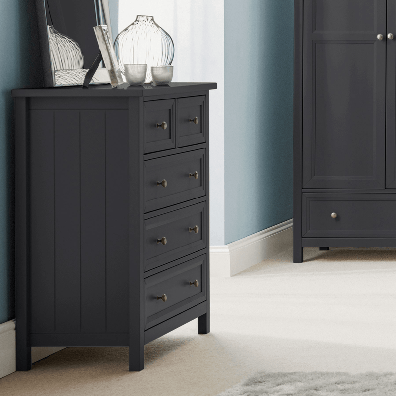 Julian Bowen Chest Of Drawers Single 90cm 3ft Maine 3 + 2 Drawer Chest - Anthracite Bed Kings