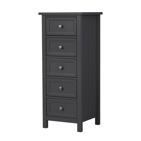 Julian Bowen Chest Of Drawers Single 90cm 3ft Maine 5 Drawer Tall Chest - Anthracite Bed Kings
