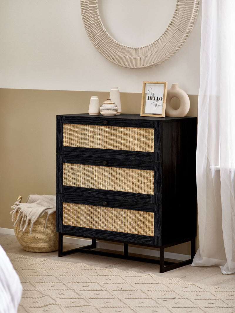 Julian Bowen Chest Of Drawers Single 90cm 3ft Padstow 3 Drawer Chest - Black Bed Kings