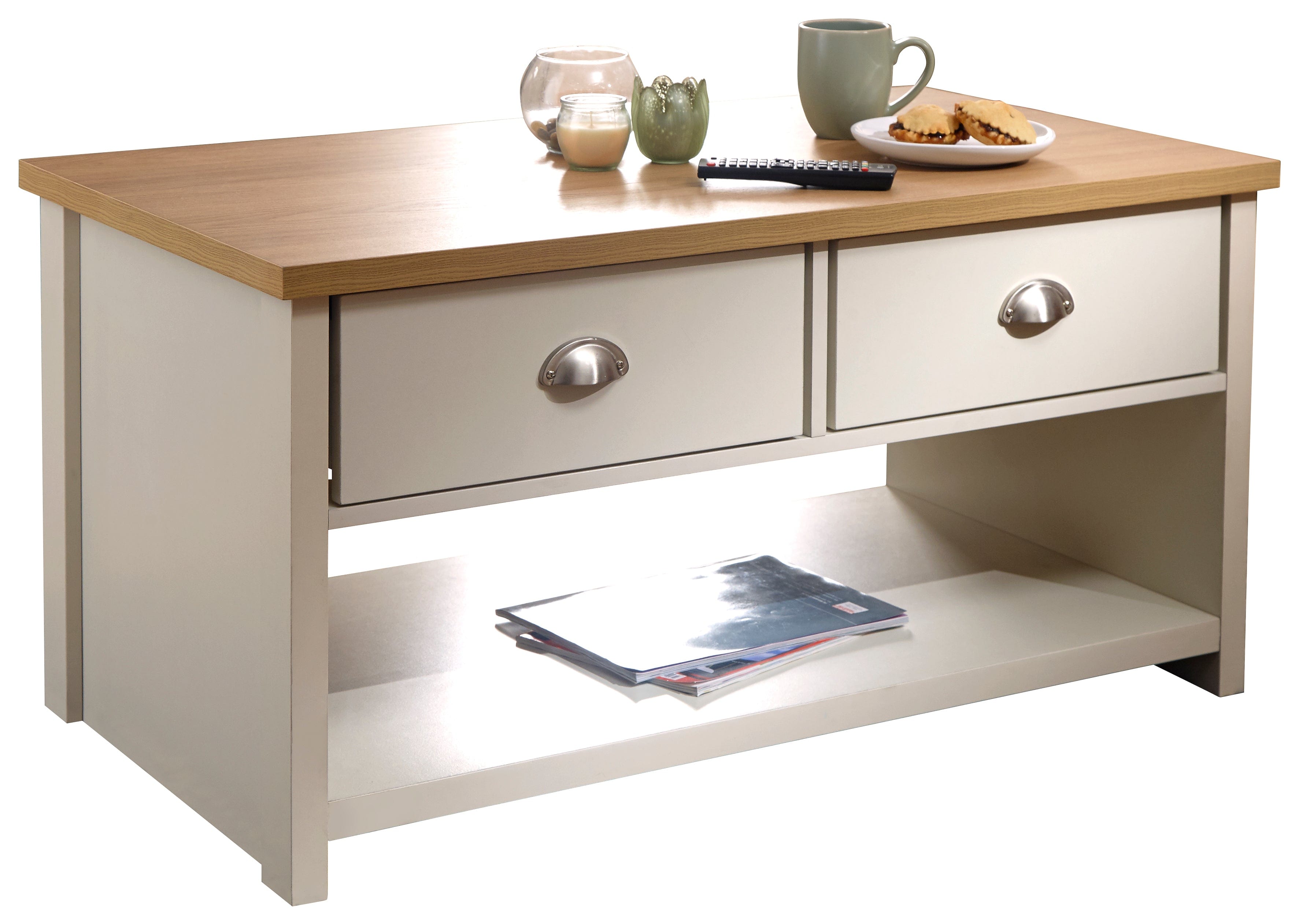 GFW Coffee Table Lancaster 2 Drawer Coffee Table Cream Bed Kings