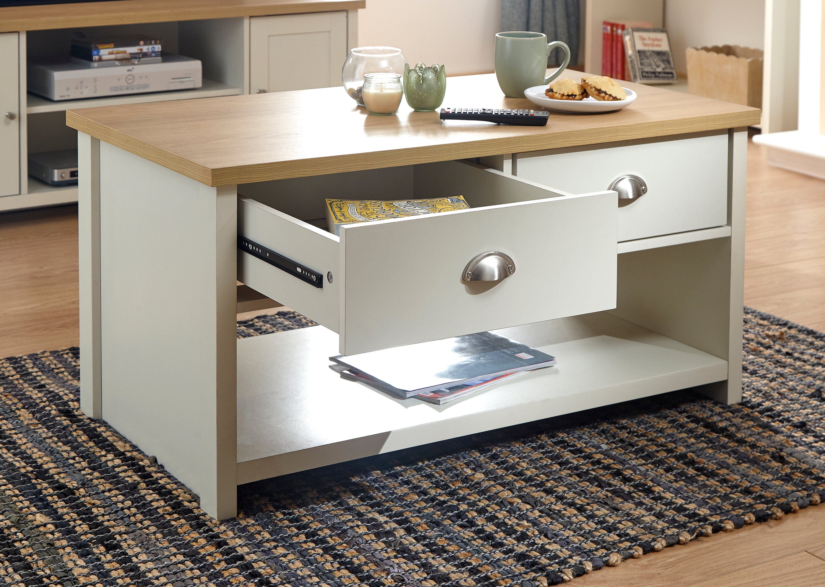 GFW Coffee Table Lancaster 2 Drawer Coffee Table Cream Bed Kings
