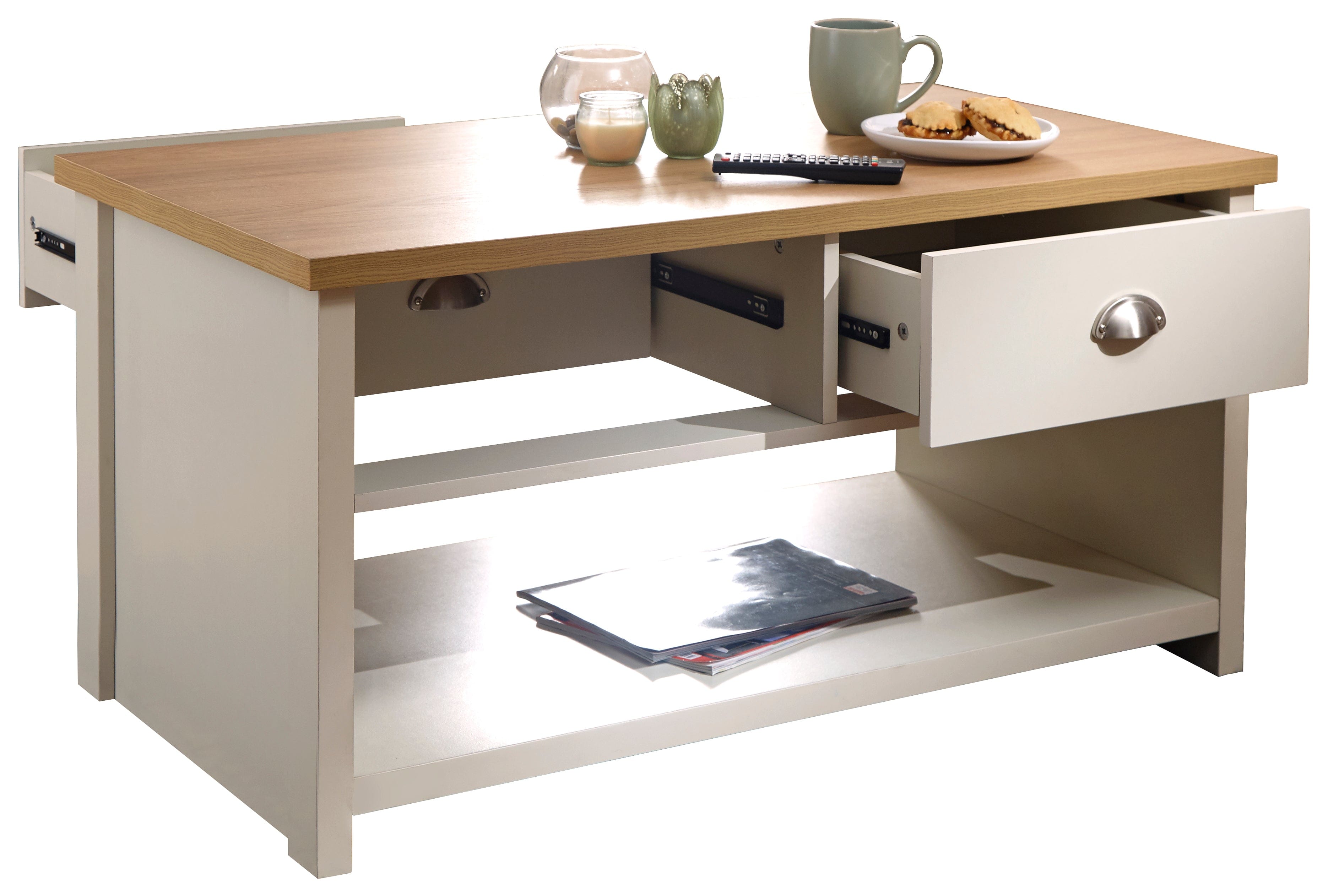 GFW Coffee Table Lancaster 2 Drawer Coffee Table Cream Bed Kings