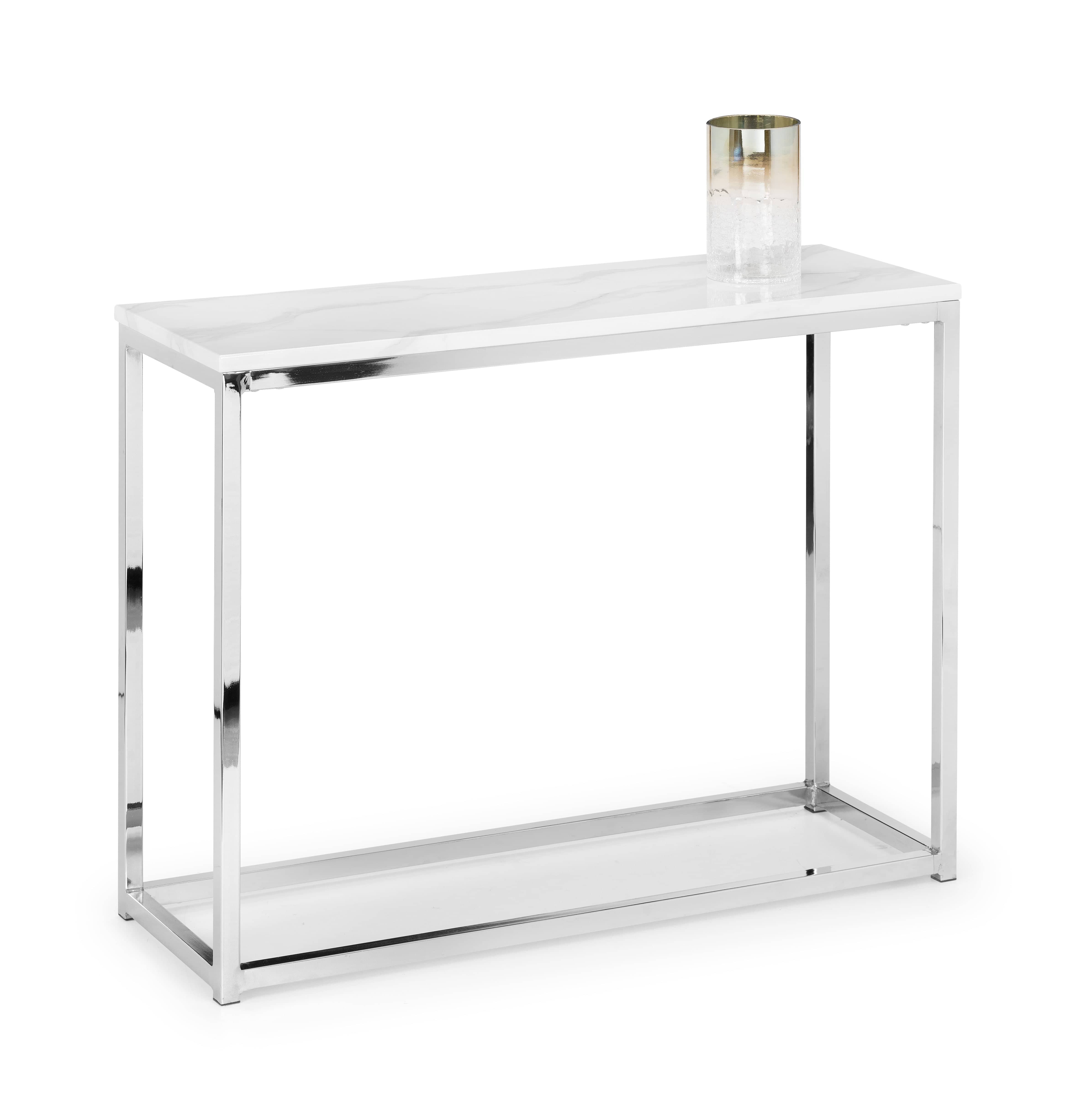 Julian Bowen Console Table Scala Console Table - Chrome & White Marble Bed Kings