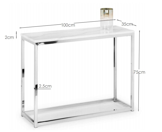 Julian Bowen Console Table Scala Console Table - Chrome & White Marble Bed Kings