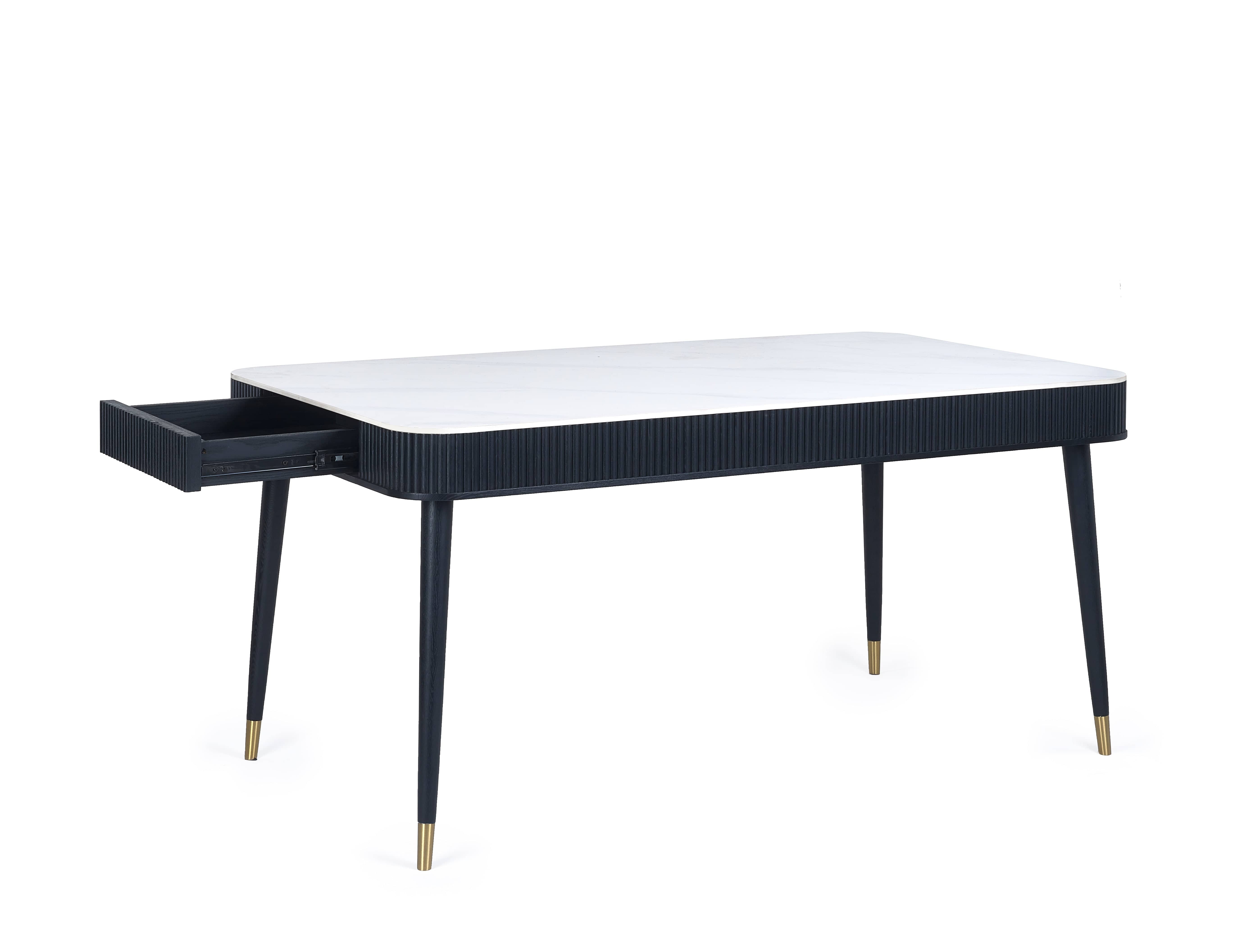 Julian Bowen Dining Table Louis Fluted Stone Top Dining Table With Drawers - Black Bed Kings